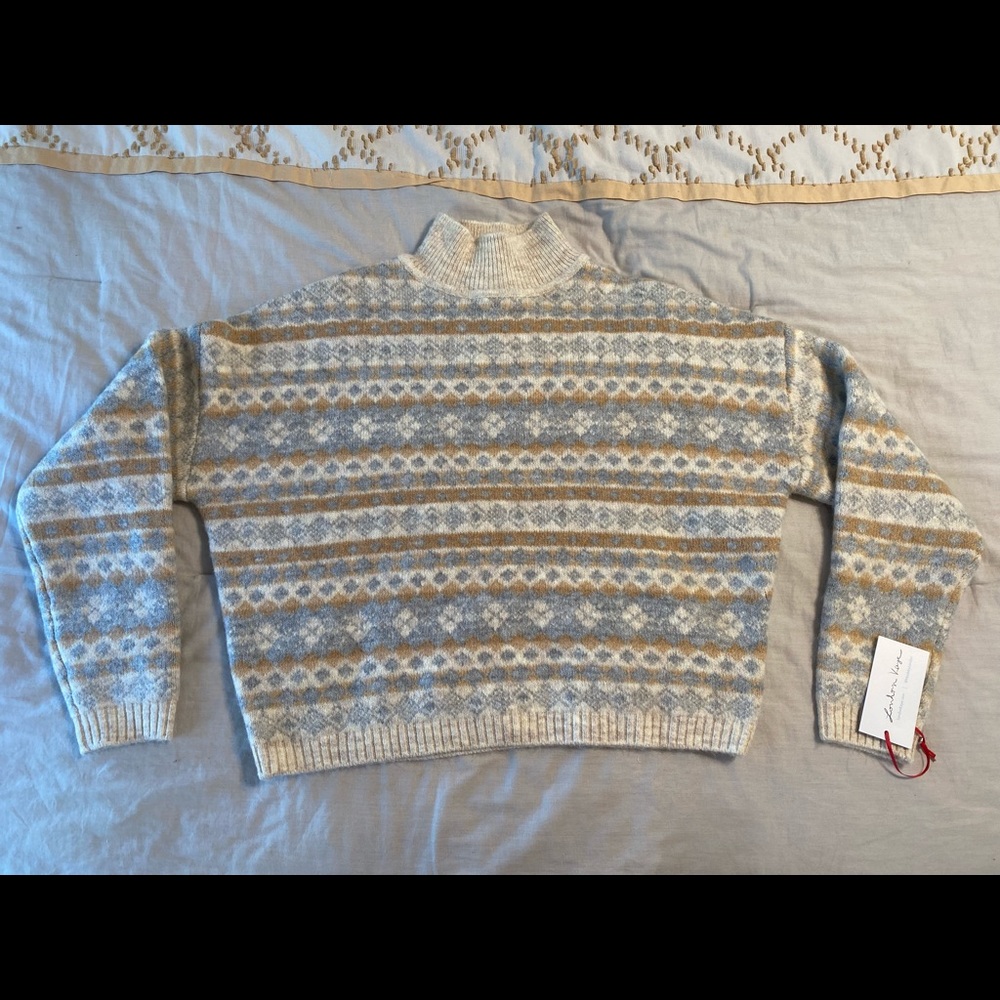 London Kaye mock neck striped vintage vibes pullover soft sweater cream brown L